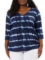 Agnes Orinda Women's Plus Size Halloween Tie Dye Stripe V Neck 3/4 Sleeve Side Slit Top - Image 5