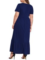 Mengpipi Women's Plus Size Casual Short Sleeve Crewneck Dress Flowy Tiered Loose Maxi Dress with Pockets Navyblue 1X-4X - Image 3