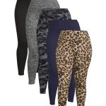 Feathers Women's Plus Size Fleece Leggings, 5-Pack