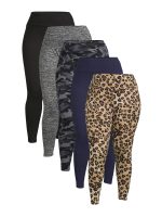 Feathers Women's Plus Size Fleece Leggings, 5-Pack