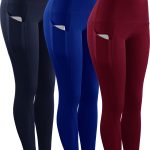 NELEUS Womens High Waist Running Workout Yoga Leggings with Pockets,Navy Blue+Blue+Red,US Size S