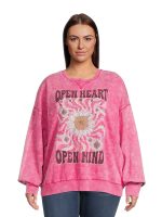 No Boundaries Juniors Plus Size Washed Graphic Crewneck Sweatshirt, Sizes 1X-4X